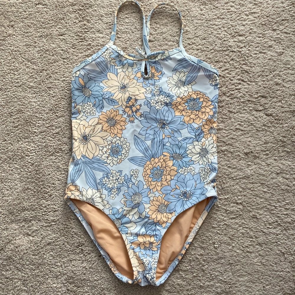 Crewcuts Blue and Tan Floral Kids Swim One Piece